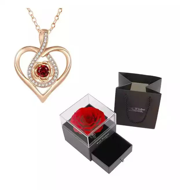 Coffret romantique pour la Saint-Valentin avec rose et bijou