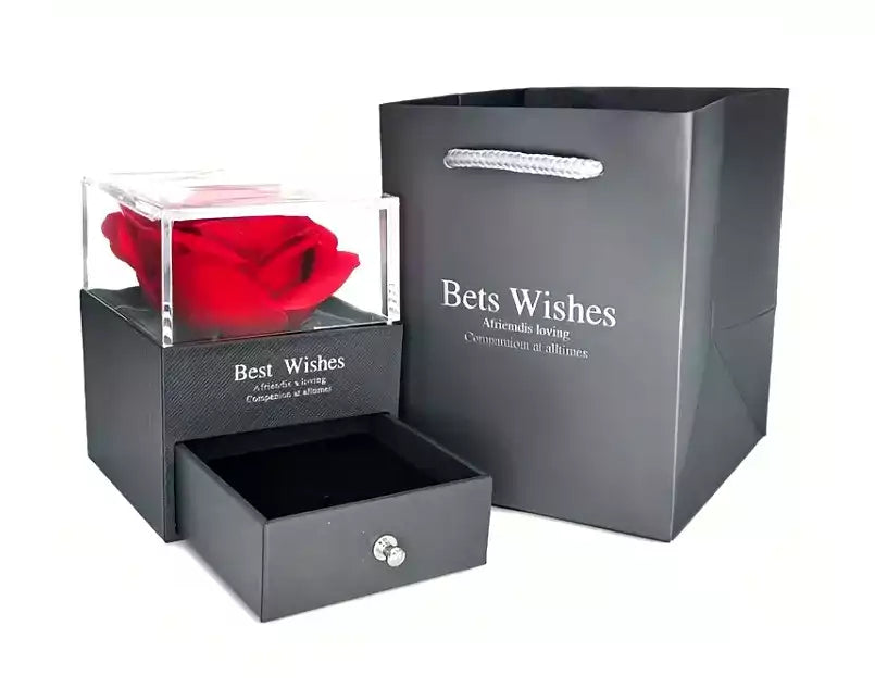 Coffret luxueux contenant une rose éternelle et un collier en argent