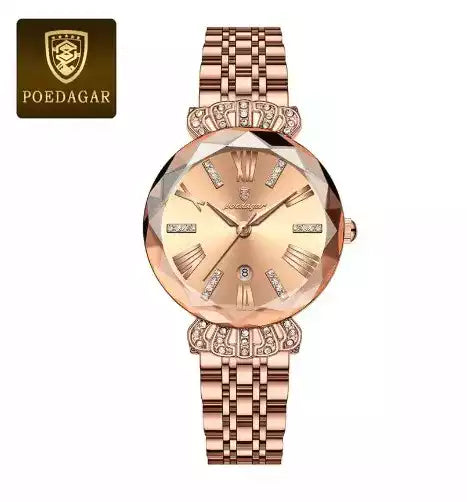 Élégance et sophistication : la montre POEDAGAR en or rose avec détails en cristal