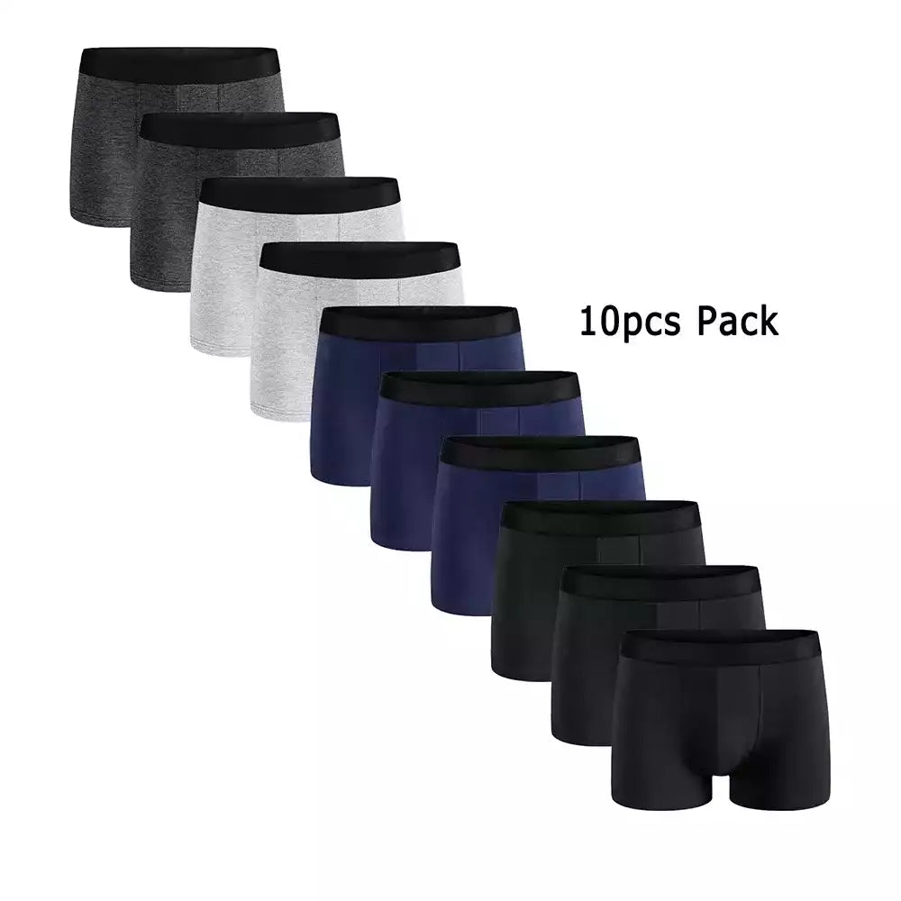 Pack de 10 boxers homme en coton stretch pour une coupe ajustée.