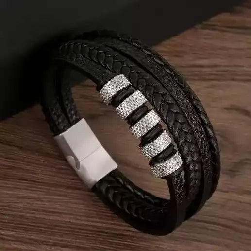 Bracelet homme en pierres de luxe et cuir véritable	