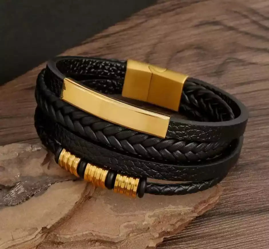 Bracelet homme ethnique chic en cuir et pierres naturelles