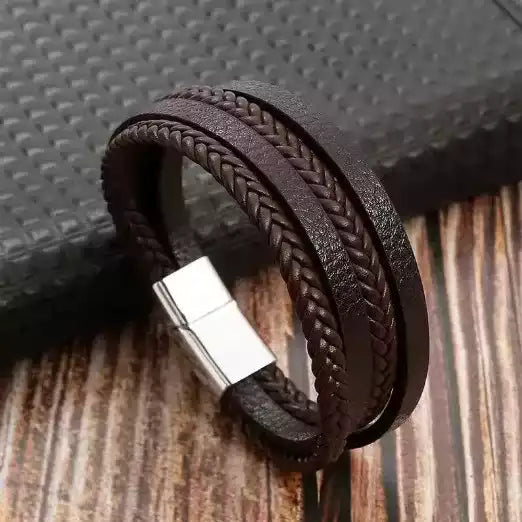 Bracelet de luxe en cuir véritable et perles naturelles