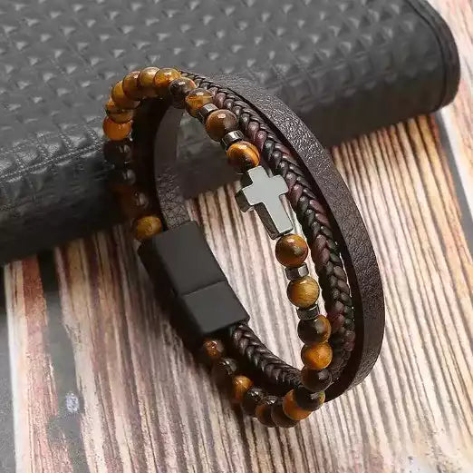 Coffret cadeau élégant avec bracelet en cuir et perles