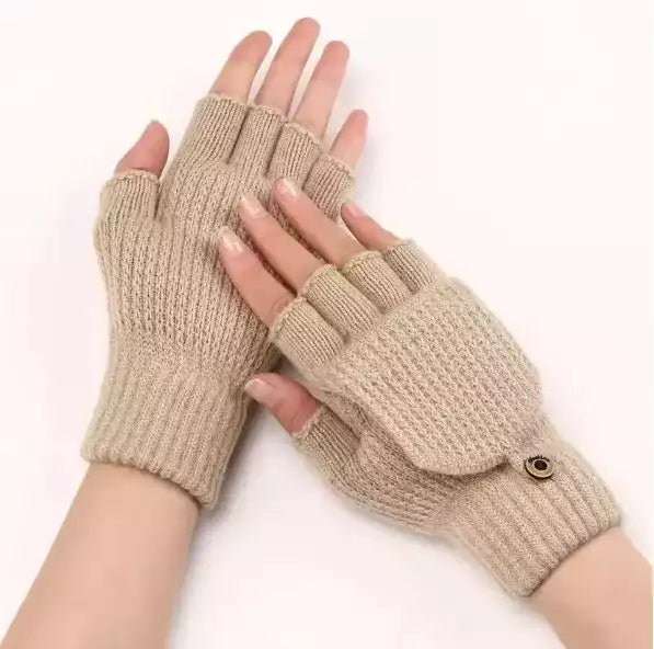 Gants en laine beige sans doigts, chauds et stylés pour l’hiver