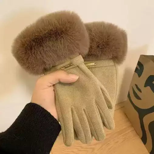 Idée cadeau d'hiver : gants en daim velours et fourrure synthétique