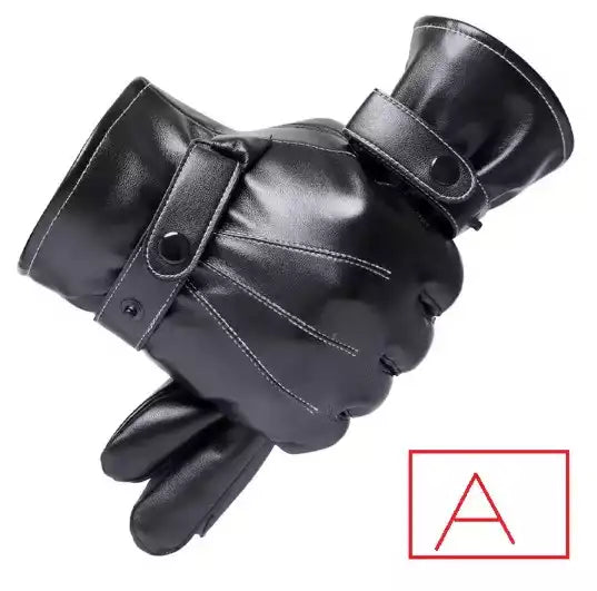 Gants d'hiver en cuir PU noir pour homme, élégants et résistants.