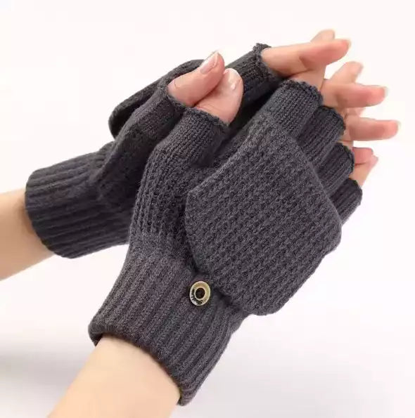 Gants tactiles sans doigts en laine grise, élégants et confortables