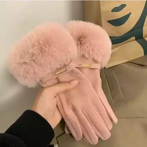 Gants en daim velours rose perle avec doublure chaude