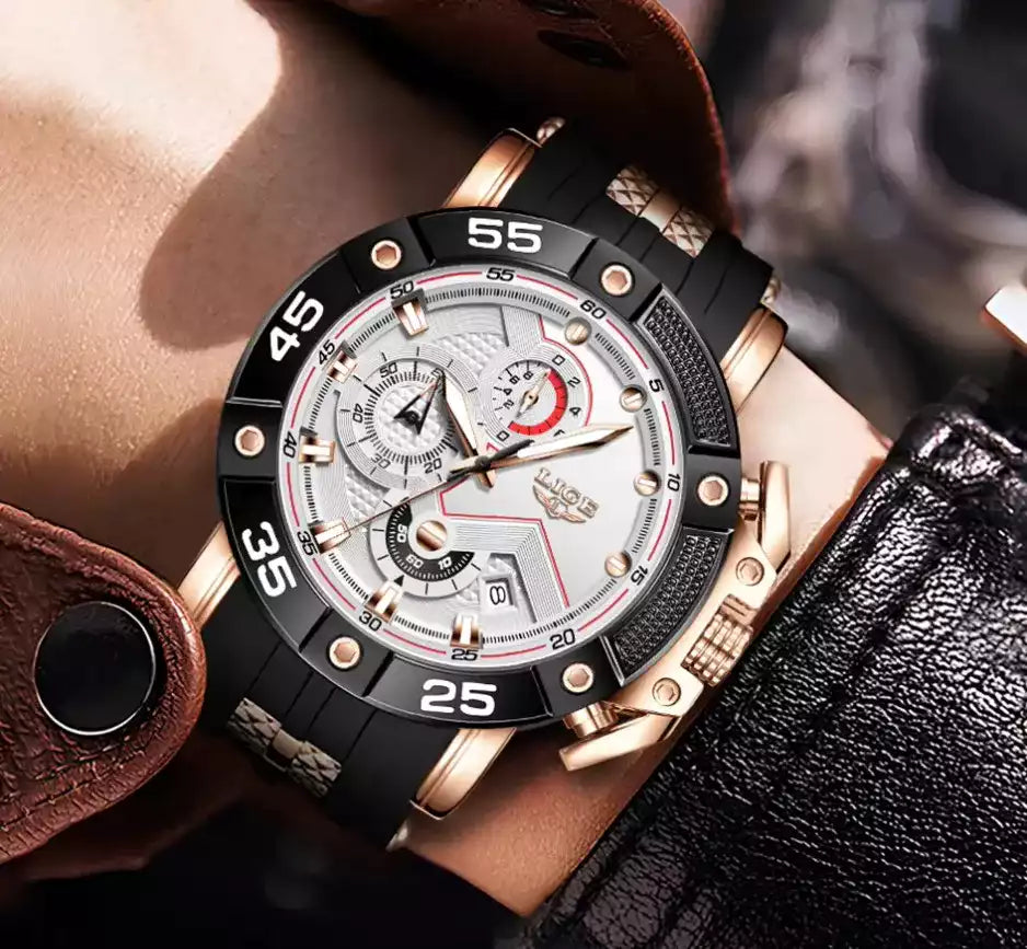 Montre LIGE pour homme avec bracelet en silicone résistant et design moderne.