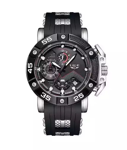 Montre de luxe pour homme LIGE Quartz avec cadran élégant et bracelet en silicone.