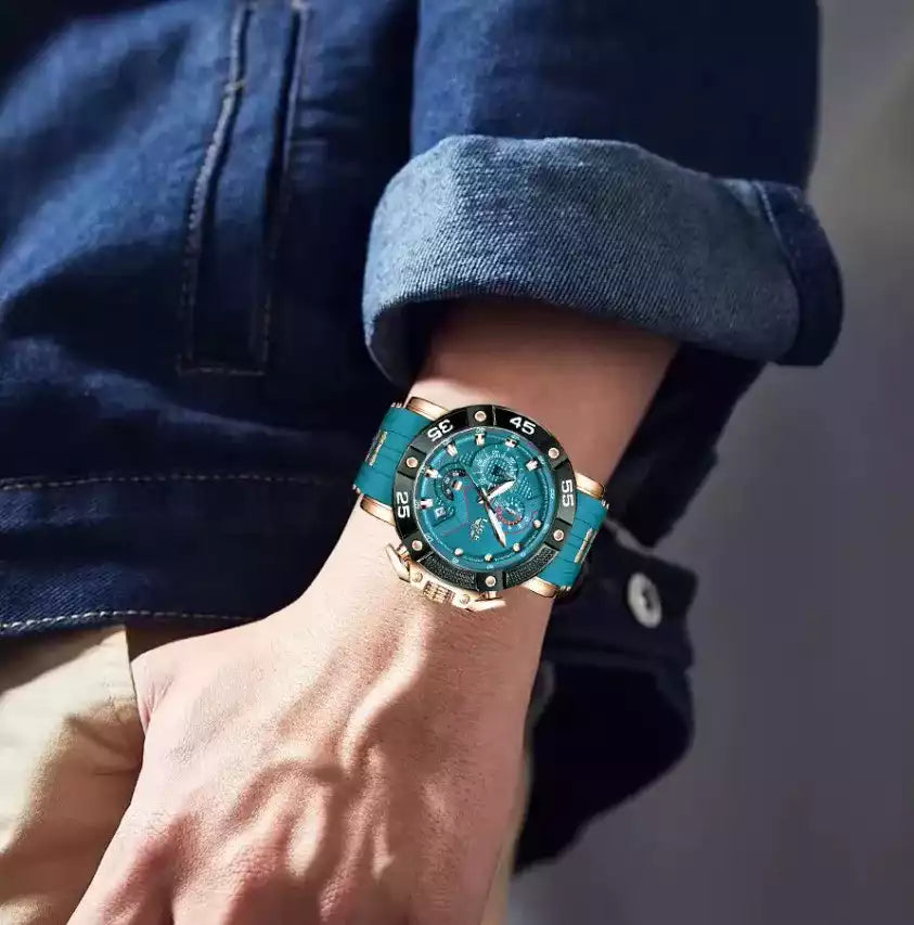 Montre de luxe pour homme LIGE Quartz avec cadran élégant et bracelet en silicone.