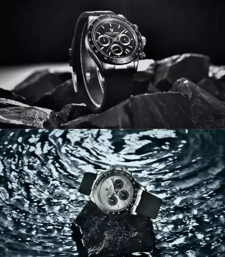 Zoom sur le verre saphir ultra-résistant de la montre PAGANI Chronographe.