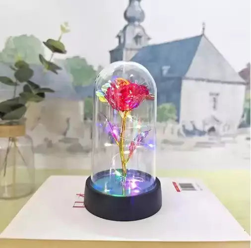 Rose Éternelle LED sous Cloche prête à être offerte en cadeau