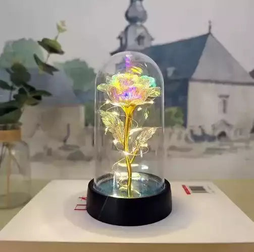 Rose Éternelle LED sous Cloche dans une chambre à coucher