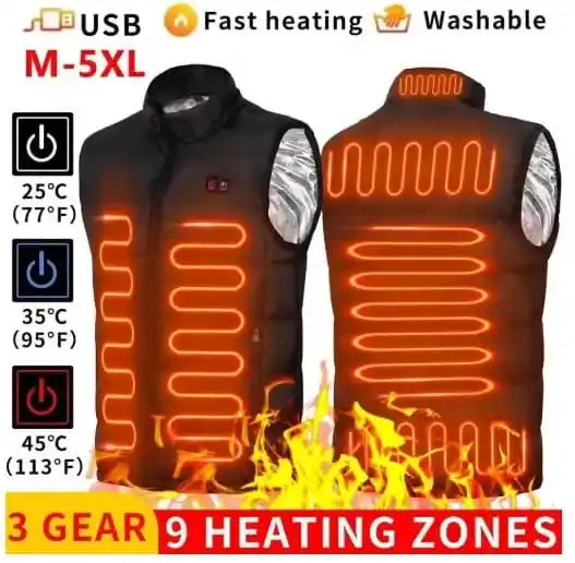 Veste chauffante USB en graphène noir pour homme et femme